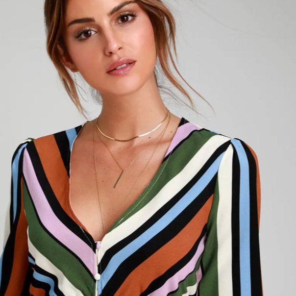 Rust Orange Multi Striped Button-Up Midi Dress - Picture 4 of 7